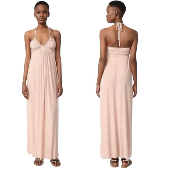 Misa Los Angeles Anya Peach Deep V Neck Ruched Halter Maxi Dress Women’s XS - Picture 14 of 16